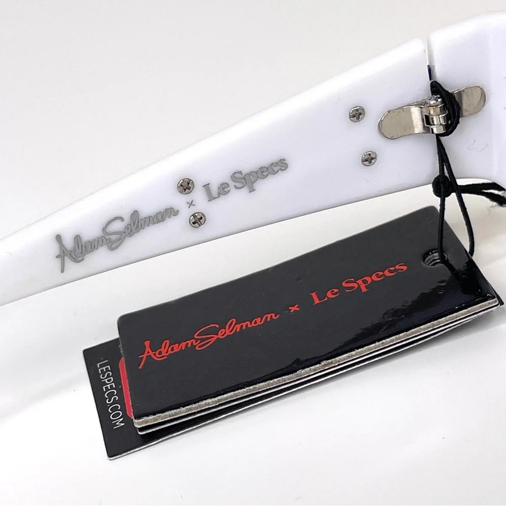 LE SPECS Adam Selman The Edge Sunglasses NEW White WIth Blue Mirror Lenses